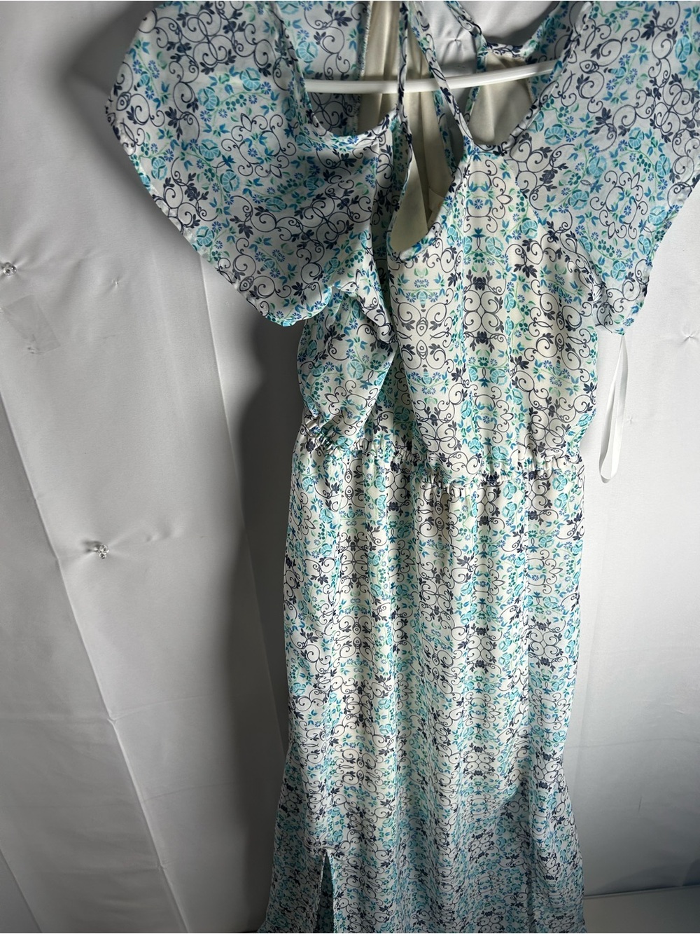 C Floral Trim Sundress in Aqua and Navy